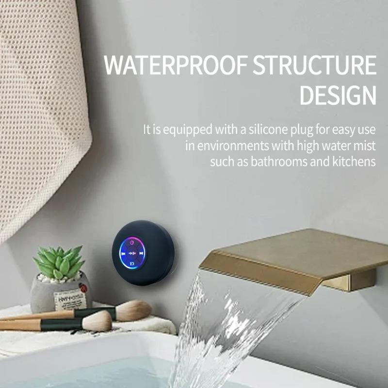 Large Suction Cup Waterproof Bluetooth Speaker LED Light Shower Bathroom Portable Wireless Music Player Convenient Carry
