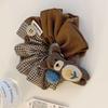 Plaid Little Bear Patchwork Scrunchie - Large Sweet Coffee Hair Tie Accessory