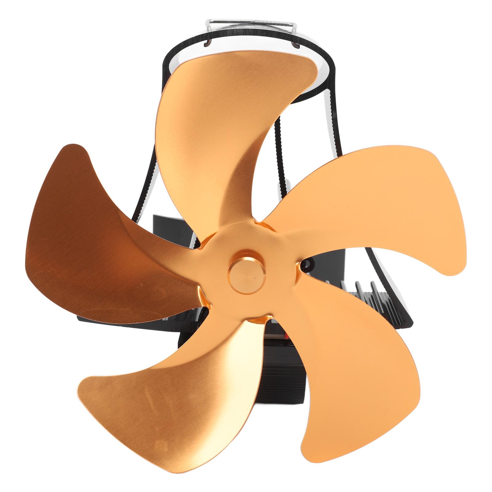 5-лопастной настенный вентилятор для камина из алюминиевого сплава, магнитный, бесшумный, с приводом от тепла, подвесной вентилятор для печи, для газовых плит, золотой