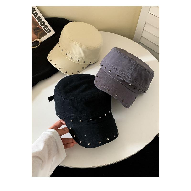 Women S Black Rivet Flat Top Equestrian Beret For Autumn Winter Large Head Size