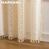 1PC NAPEARL Bohemian Style Jacquard Curtains Tassel Edge Rod Pocket Type Sheer Curtain for Living Room Bedroom Balcony Window Home Decor