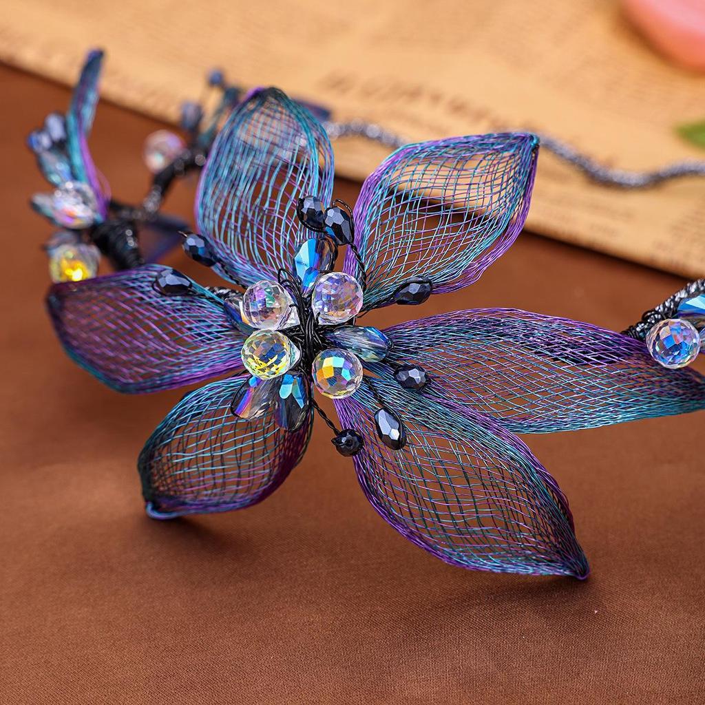 Elegant Handmade Rhinestone Flower & Butterfly Bridal Headband/Vine Jewelry
