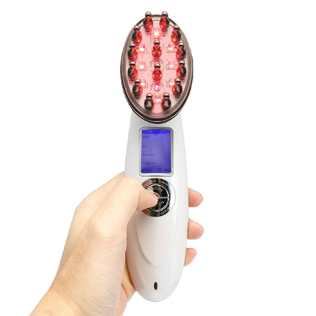 EMS Microcurrent Photon Light RF Hair Loss Renewable Therapy Vibration Massage Scalp Laser Hair Growth Rechargeable Care Device 3W