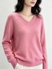 Women's 100% Pure Wool V-Neck Loose Knit Sweater - Solid Color Autumn/Winter Basic Layer