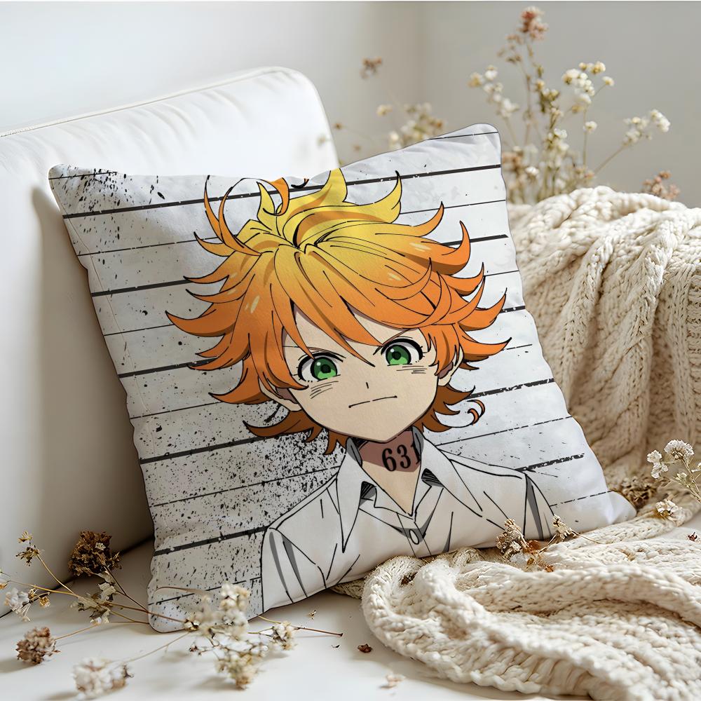 Cushion Cover Linen SkinFriendly Soft Decorative Case For Sofa Home Decor Cute Anime The PPromised Neverland Pillow Cover