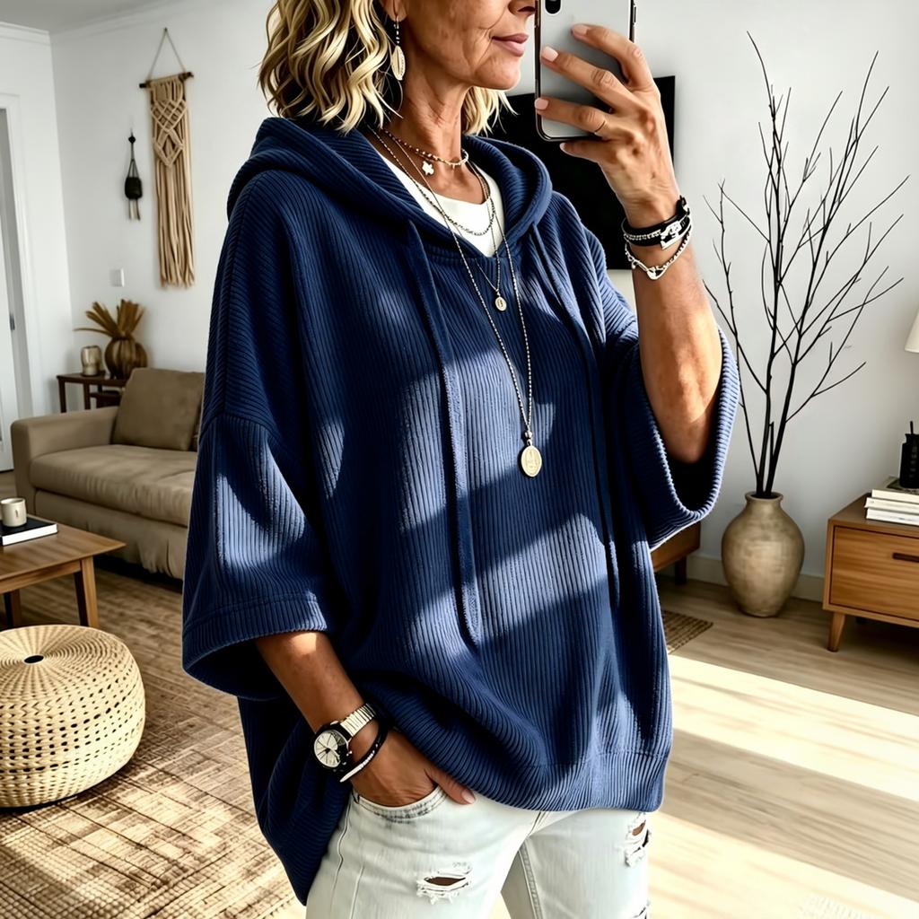 Women's Corduroy Hooded Sweatshirt Loose Fit Casual Pullover Top