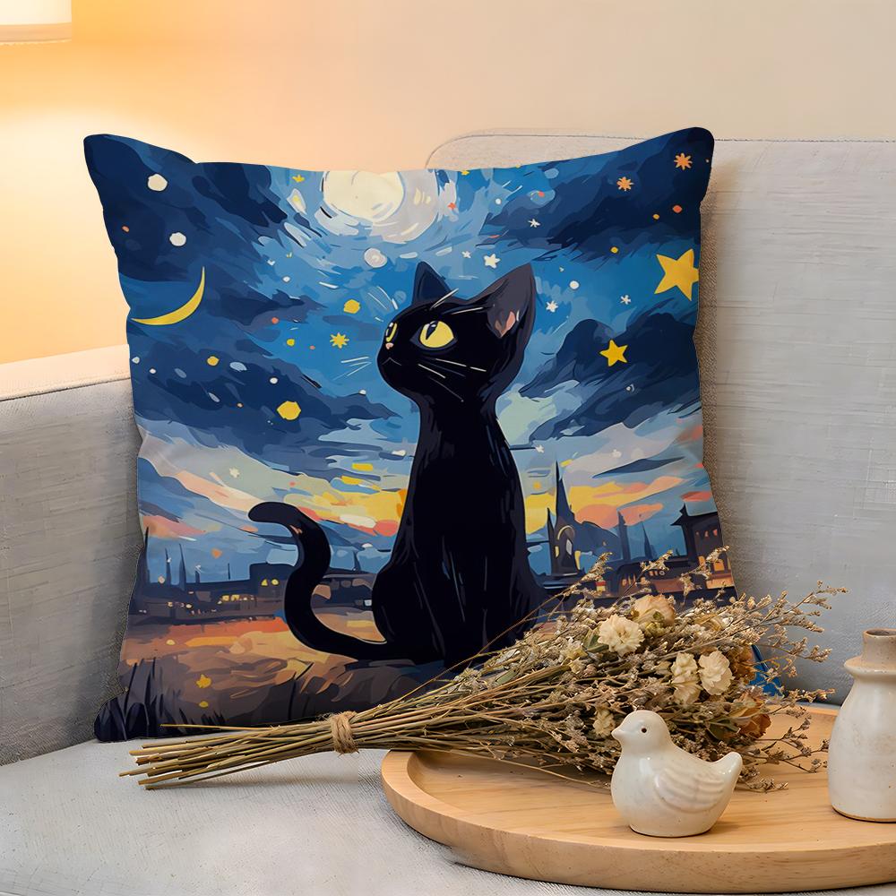 Cushion Cover  Linen  SkinFriendly Soft Decorative Case for Sofa Home Decor Anime Starry Sky Art cat Pillow cover