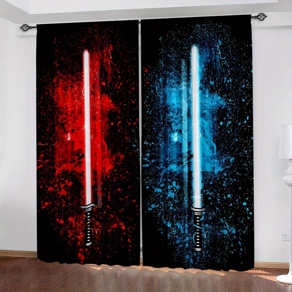 

2 шт. Шторы Shinny Lightsaber Gamed Pattern, декоративные шторы на окна, украшения для спальни, гостиной, домашнего декора 135W185H(CM)53x73in&Grommet Top