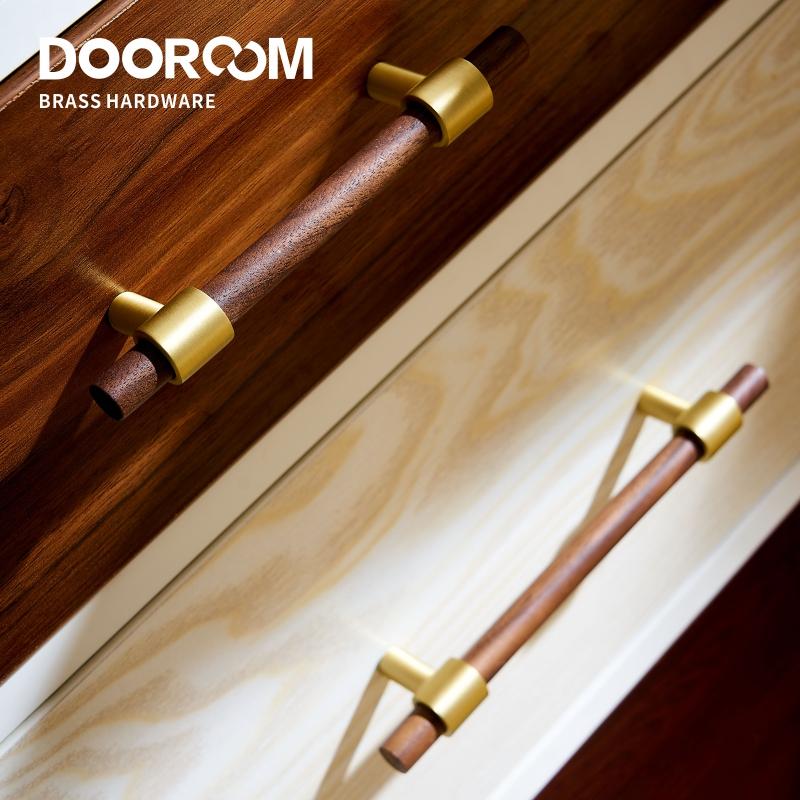 Dooroom Brass Black Walnut Furniture Handles Original Modern Nordic Pull Cupboard Wardrobe Dresser Shoe Box Drawer Cabinet Knobs