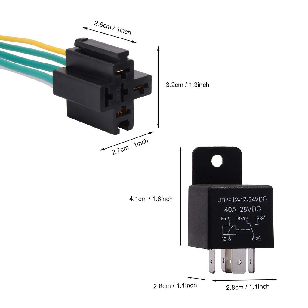 Ehdis Bil Lastebil Relésokkel Ledningsnettsett 5 Pins 5 Ledninger 24V 40 Amp
