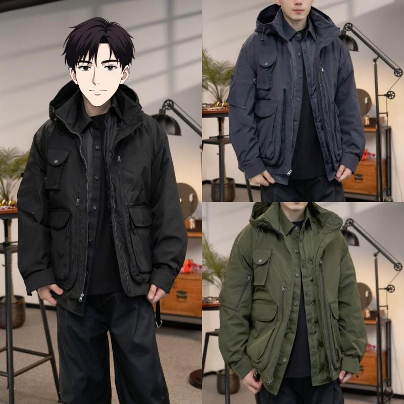 Casual Versatile 2-Piece Set Structured Cargo Cotton Coat Men