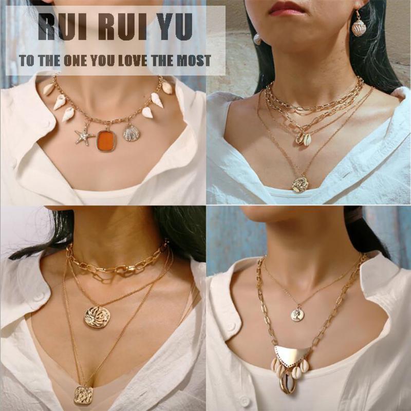 

RUI RUI YU Ретро стиль Нерегулярная печать Искусственный жемчужный бисер Двухслойное ожерелье