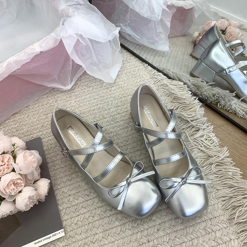 Fashion Female Sandal Retro Woman Shoes Block Heels Mary Jane Shallow Mouth 2024 Summer Girls Original Chunky Bow New Butterfly-knot