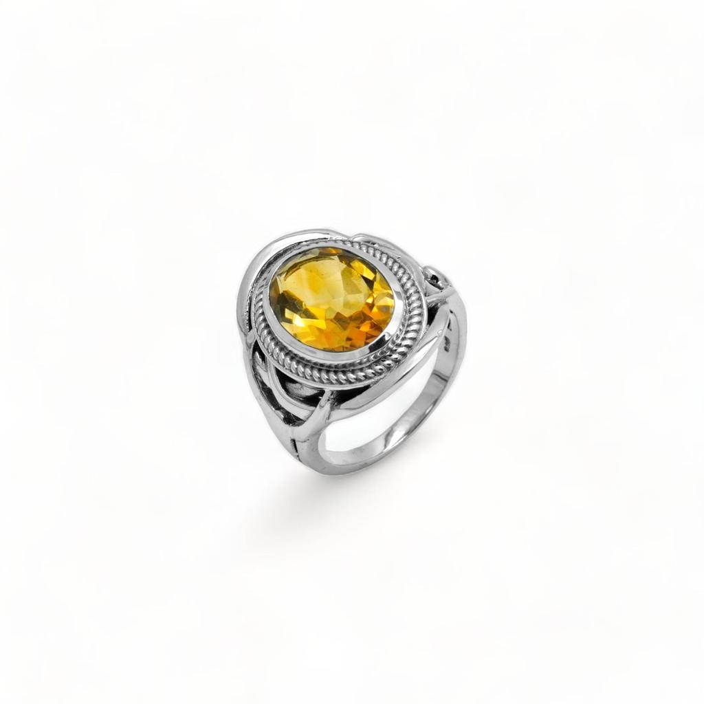 Vintage Style Citrine Ring In 925 Silver – Natural Oval Yellow Gemstone Jewelry for Women, Citrine Ring for Her