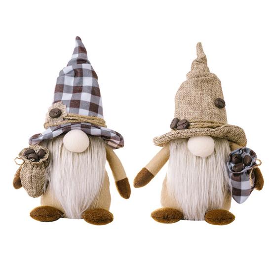 Poupée Peluche Gnome Sac à Graines de Café Chapeau Pointu Long Barbe Grise Autoportante Nez Proéminent Cadeau Mignon Bureau Sans Visage