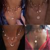 Bohemian Crescent Moon Star Multi Layered Necklaces For Women Choker Vintage Coin Cross Pendant Necklace Statement Jewelry 2024