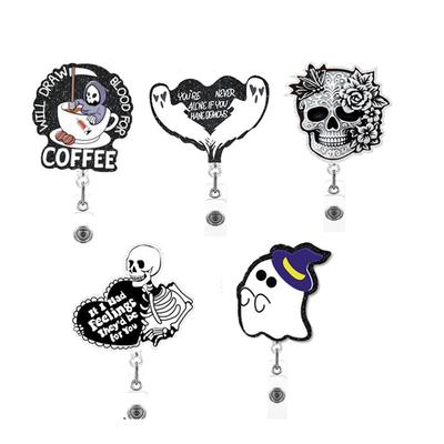 Halloween Chest Skeleton Coffee Retractable Badge Reel For Nurse Doctor Card Holder Accessories Supplies Name Card Clips Gift