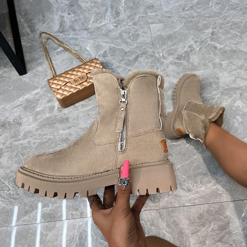 Large size medium heel Martin boots women's autumn and winter new velvet warm snow boots flat-bottomed thick-soled cotton boots