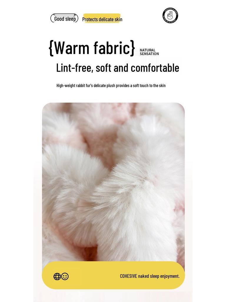 Plush Fleece-Lined Rabbit Fur Fitted Sheet Set - Double Bed, Winter Warmth, 3-Piece Mattress Protector