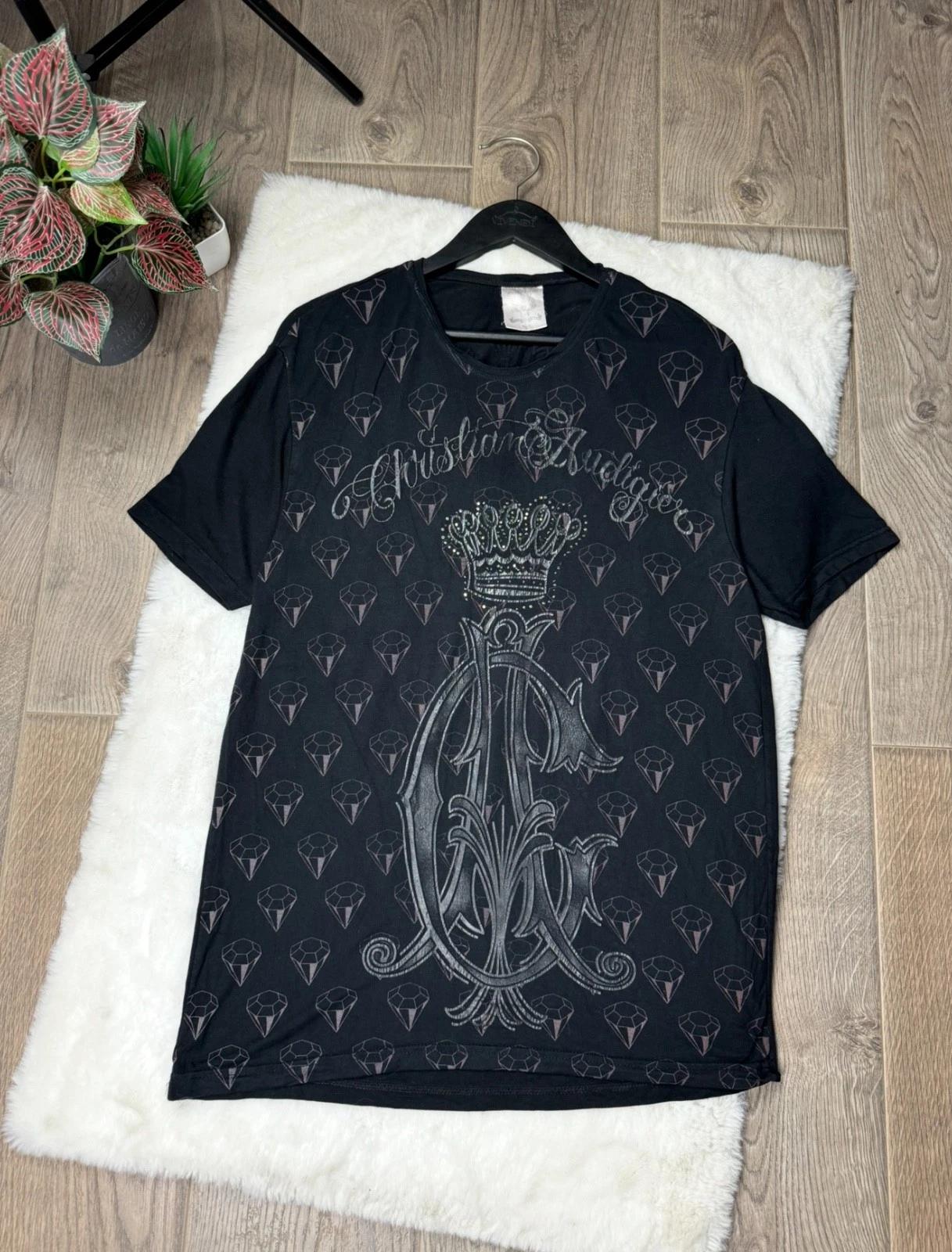 Мужская футболка Christian Audigier Черная Размер L Сделано в США Y2K Уличная мода 3XL