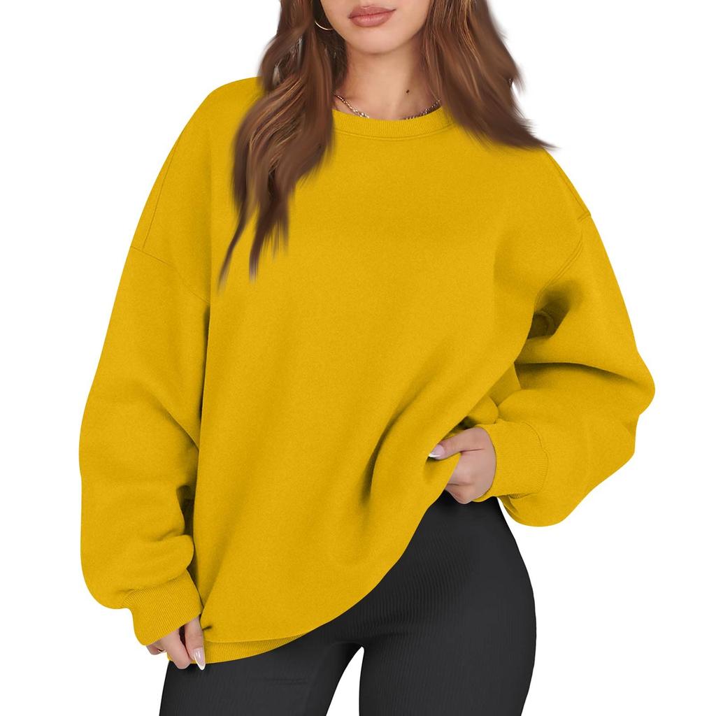 Women's Fashion Long Sleeve Solid Color Round Neck Loose Oversize Pullover Sweater Top