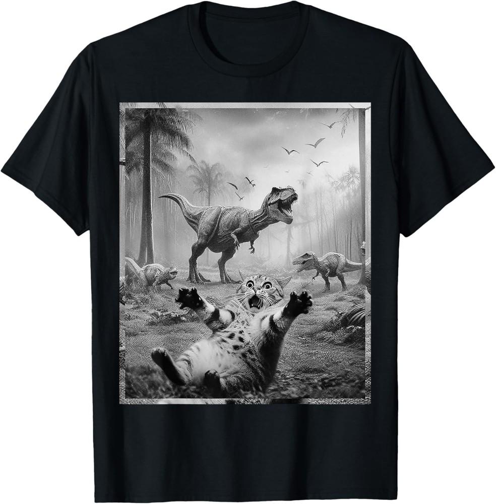 Funny Cat Selfie with T-rex | Hilarious Dinosaur Kitty T-Shirt Unisex T-Shirt S