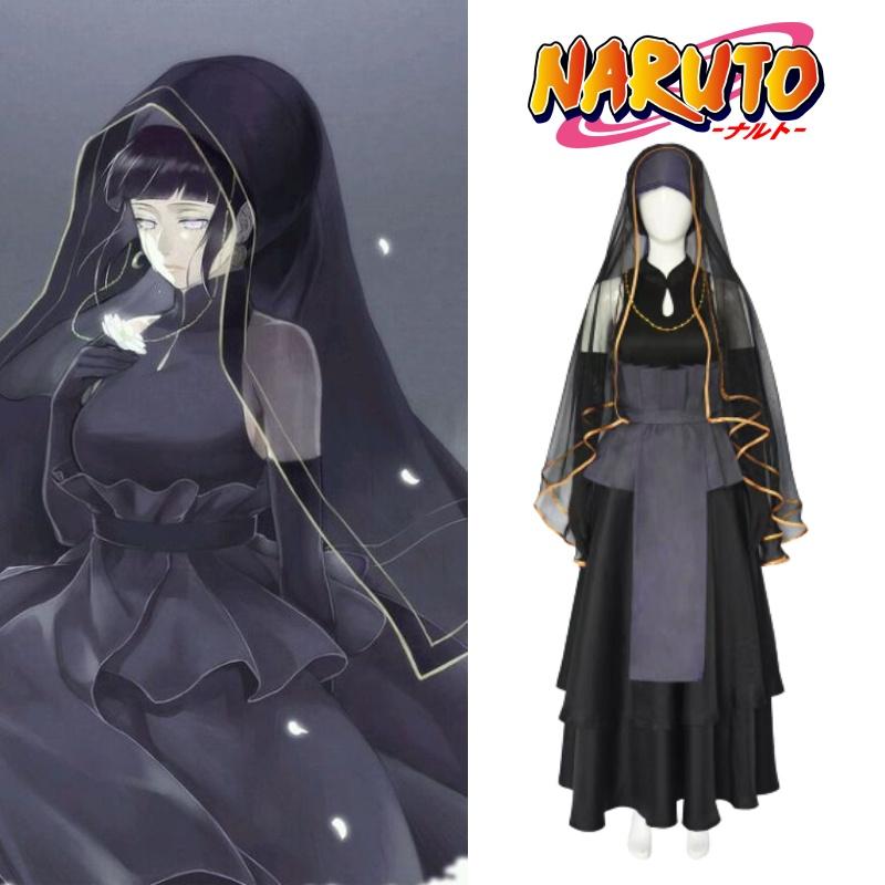 Hyuuga Anime Naruto Hinata Wedding Dress Set Veil Necklace Sleeve Cosplay Outfit