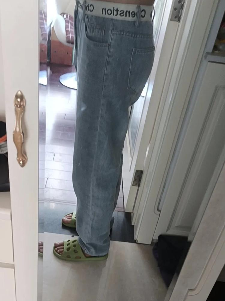 Narrow Elastic Straight Jeans Women 2024 New Summer Slimming Mopping Pants Plus Size Embroidered Meat-Covering Wide-Leg Pants