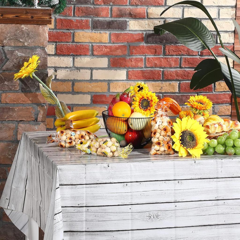 Tatuo 3 Pcs Wood Grain Tablecloth White Wood Tablecloth Plastic Rustic Table Cover Rectangle Table Cloth Western Themed Party Decorations for Picnic,