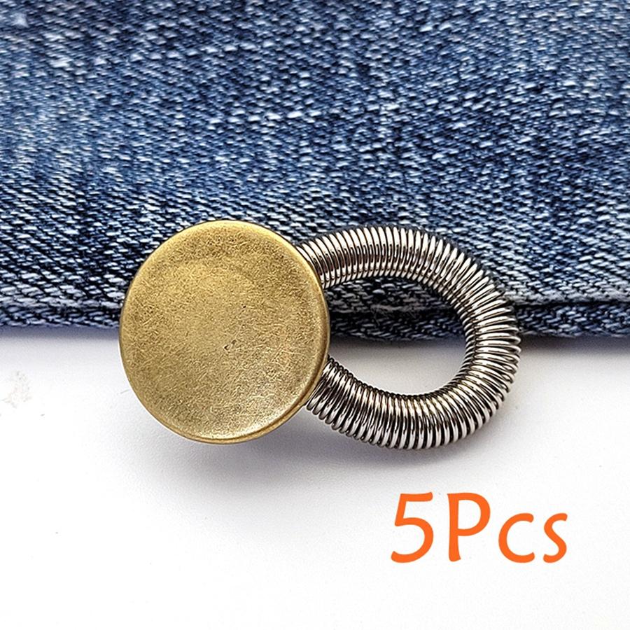 5Pcs Jeans Waist Extension Adjustable Button Spring Metal Elastic Buttons Trousers Pants Stretch General Extender Accessories