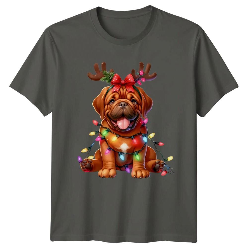 Christmas Puppy Reindeer Dog Holidays Unisexs Unisexs Graphic Tee Unisex Top Lights S