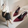 Leisure Pumps Sandals Female Office Career Thin High Heels Pointed Toe Shoes for Women Leather Slip On Summer Sandals Plus Size
