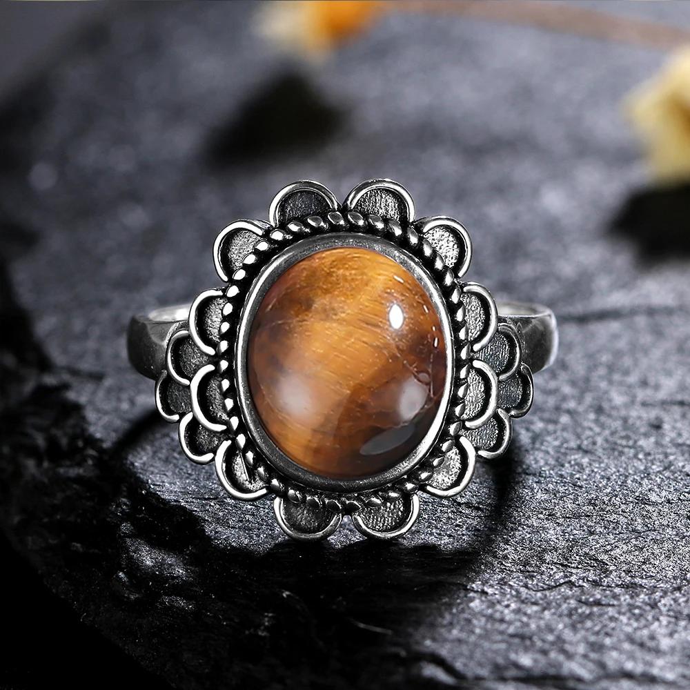 Natural 8*10MM Lapis Lazuli Finger Ring  Rings for Women Gift S Silver Flower Shaped Ring