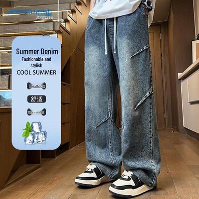JEANSWEST Men's Loose Straight Wide-Leg Denim Jeans
