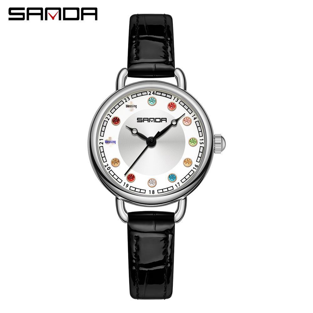 Sanda Women's Retro Rhinestone Quartz Watch - Elegant Green Design