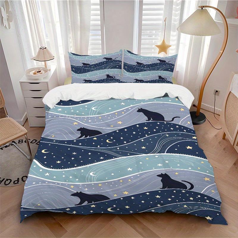 

3pcs Night Cats Bedding Cover Set, Fashion Classic Popular Print Bedding Set, Soft Comfortable, All - Season Use, For Bedroom166 135x200cm