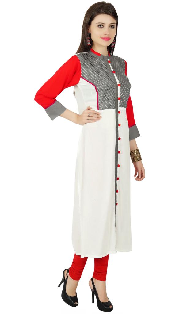 Designer Ethnic Button Down Solid Kurti Rayon Top Kurta Women Tunic Casual
