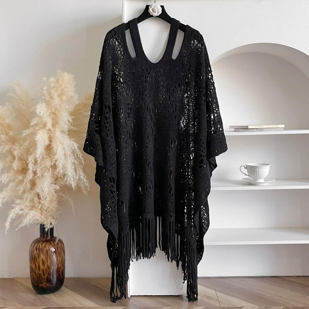 Tassels Bohemian Shawl Plus Size Crochet Top Women Casual Knit Hollow Out Top Streetwear