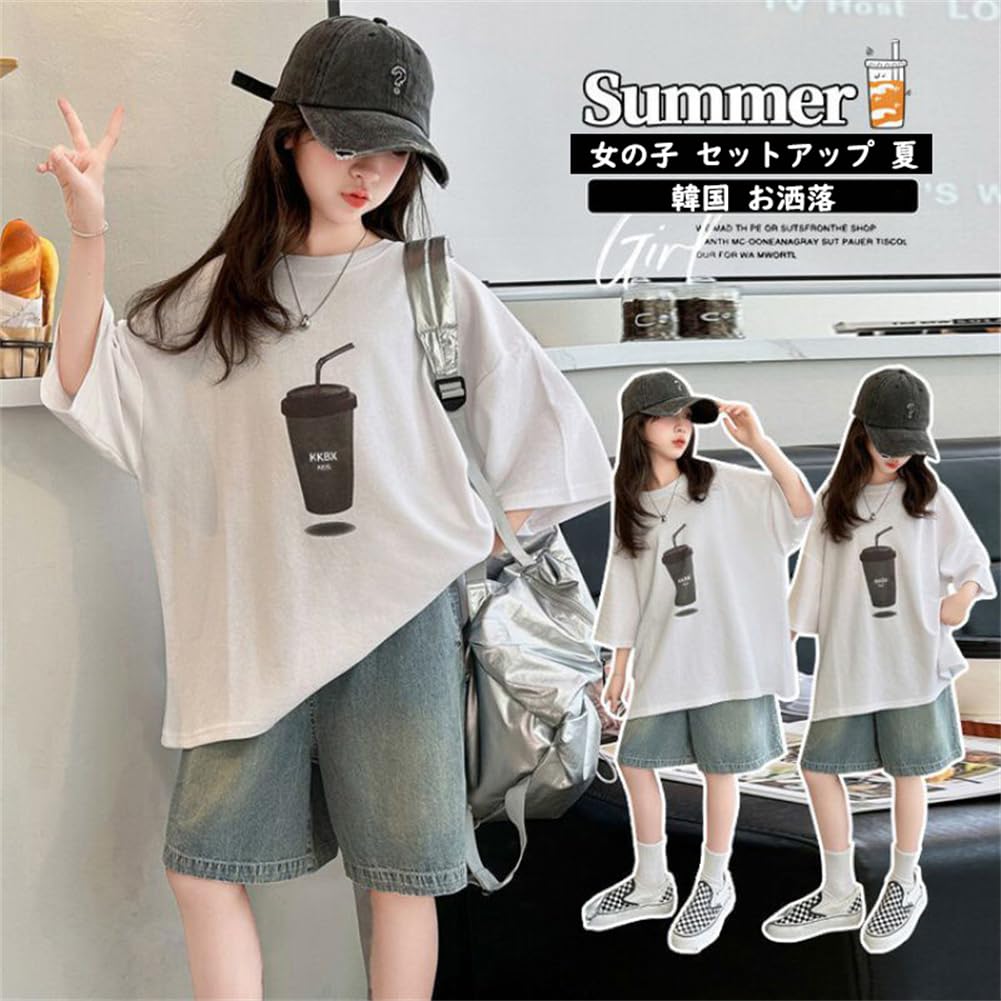 KOSIKINI Summer Clothing Short Sleeve and Casual School Plus Sizes Tracksuit Tracksuit Girls' Set, T-Shirt Shorts, Sportswear, 2-Piece Set, Tracksuit,