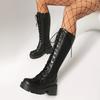 Vintage Dicke Sohle Plateau Ritterstiefel Damen Dünn Braun Hoher Schaft Aber Knie Lang Stiefel Schlank Große Größen 34-44