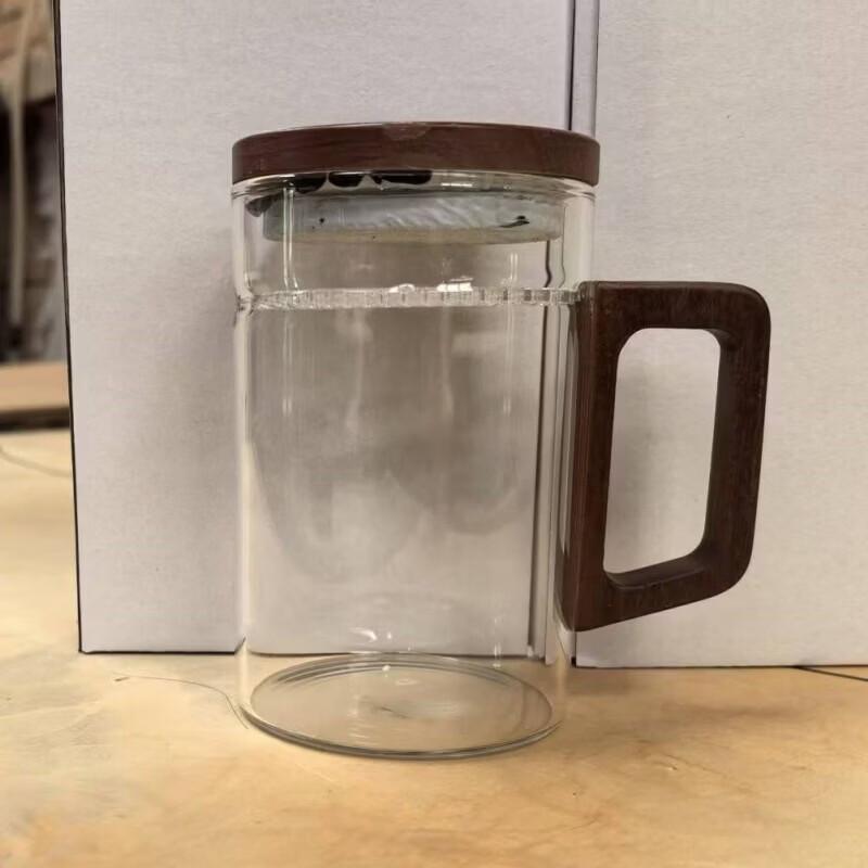 ZISIZ Wooden Handle Glass Tea Brewing Cup with Lid