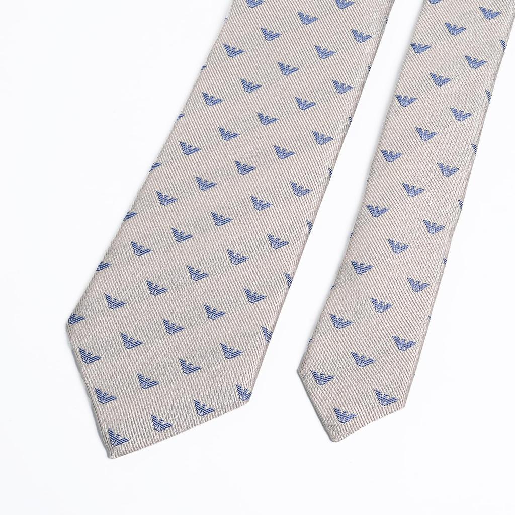 Emporio Armani Eagle Made in 340075 3R616 00050 Men's Tie, 7.5cm Wide, 100% Silk, Logo, Beige, Italy, [Used]