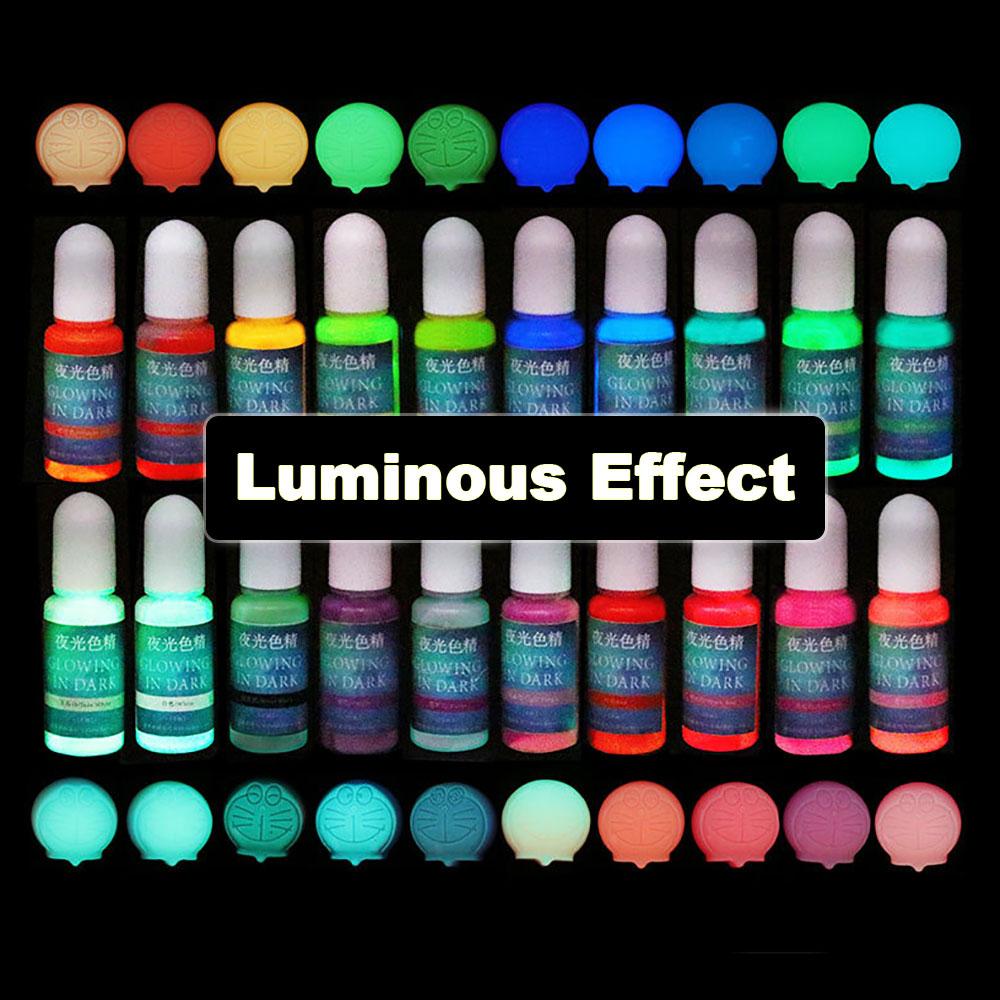 Silicone world 10ML 20 Colors Fluorescent Pigment Luminous Paint Resin Dye UV Resin Coloring Epoxy Resin Pigment for DIY Crafts