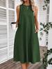 Women's Round Neck Sleeveless Midi Dress Loose Fit High Waist Casual A-Line Dress With Pockets