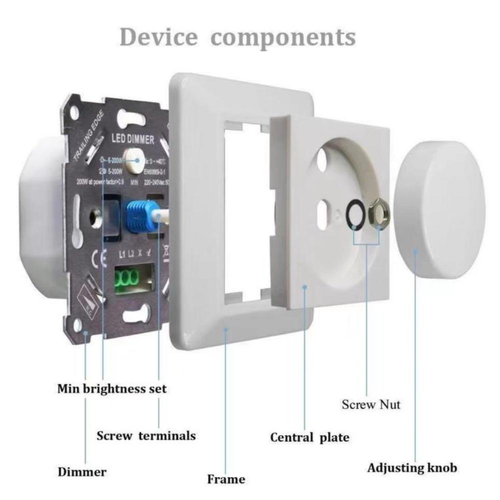 Home Lighting 230V LED Dimmer Smooth Brightness Control Dimming Switch Easy Installation Overcurrent Protection