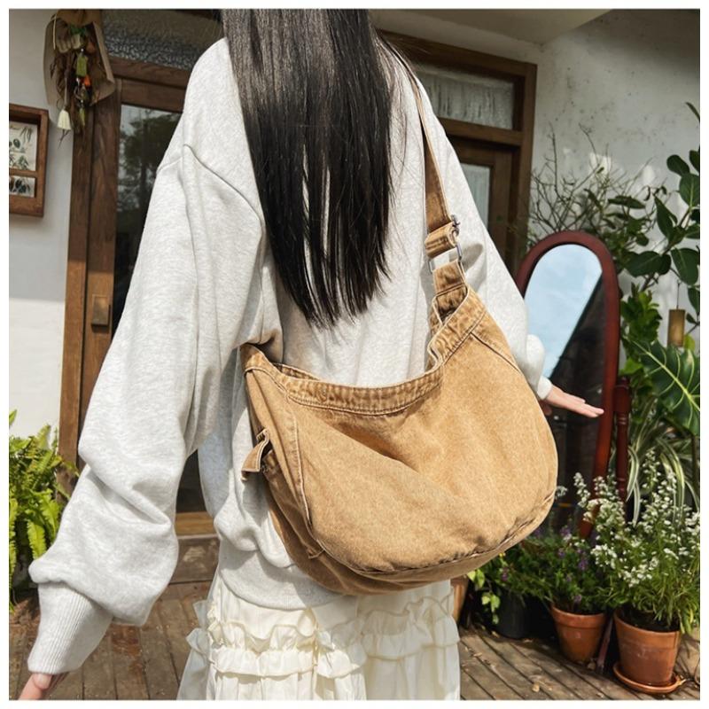 Cowboy Canvas Bag Simple Vintage Washed Half Round Crossbody Bag