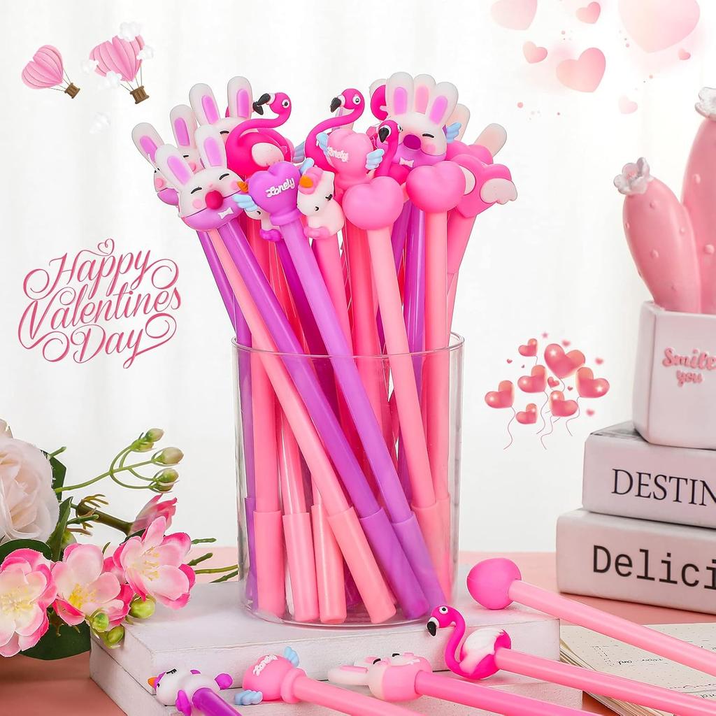 72 Pcs Valentine's Day Pens Heart Shape Pen Cartoon Fun Kawaii Pens Funny Writing Unicorn Pens Cartoon Animal Cool Ink Pens for Student Stationery