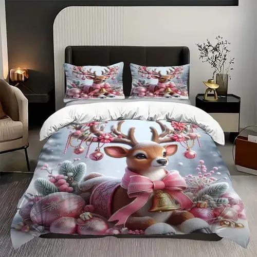 Comforter Christmas Elk Christmas Elk Background Theme Suitable For Children Kids Adults Warm Soft And Breathable