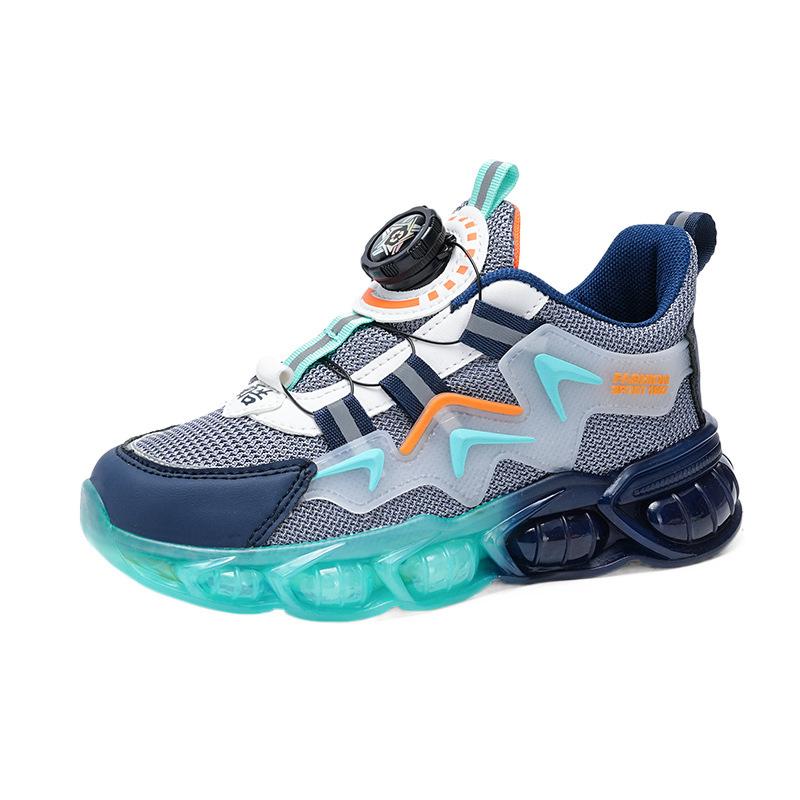 2025 boys shoes autumn and winter new mesh rotating buckle leather children's sports shoes middle-aged children's leisure girls' trip
