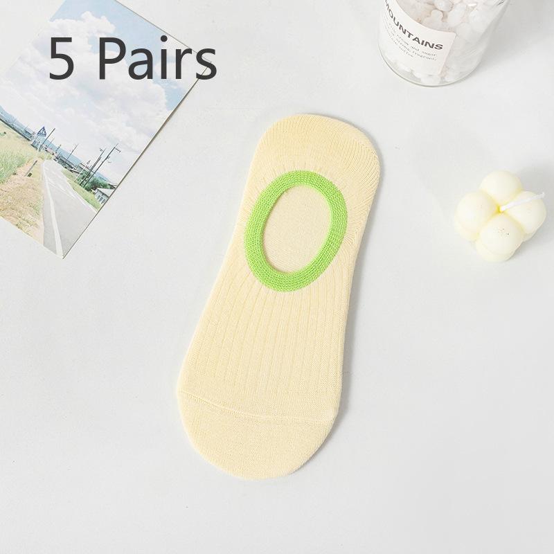 

5 пар женских летних тонких милых однотонных носков Match Point, которые не падают с носков Boat 5 Pairs жёлтый